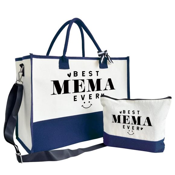 Gift Best Mema Ever - Canvas Beach Tote With Inner Pocket & ;) - Picture 1 of 8